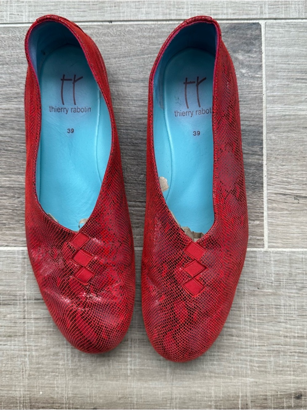 Thierry Rabotin Red Snakeskin Ballet Flats